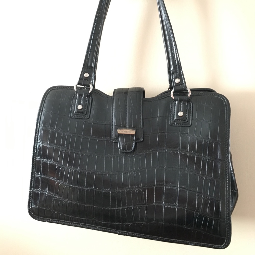Liz Claiborne Black Croc Vegan Leather Bag Gem